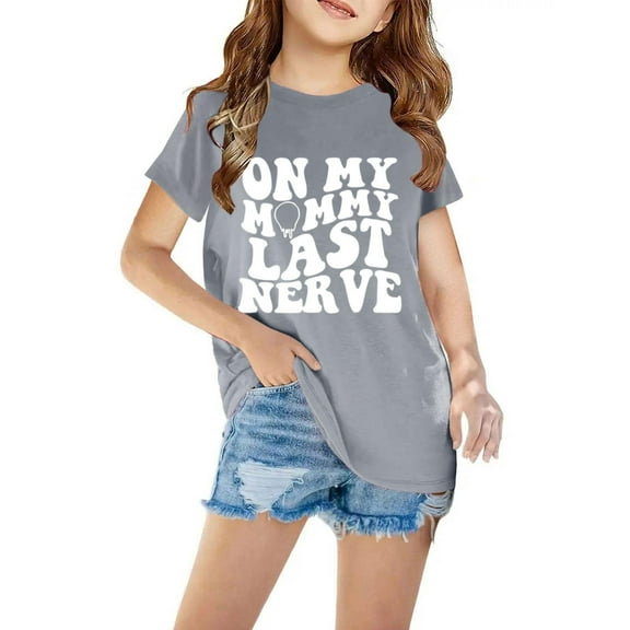 Dezsed Girl's Letter Print Short Sleeve T Shirts Crewneck Loose Tunic Tops Summer Casual Tee Blouses Tops 11-12 Years Gray