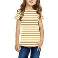 thumbnail image 1 of Dezsed Girl's Striped Short Sleeve T Shirts Crewneck Loose Tunic Tops Summer Casual Blouses Loose Soft Tees Shirts 9-10 Years Yellow, 1 of 5