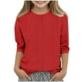 thumbnail image 1 of Dezsed Girls' 3/4 Sleeve T Shirts Summer Cute Crewneck Basic Tees Ruffle Dressy Casual Tunic Tops Girl Blouses 4-5 Years Red, 1 of 5