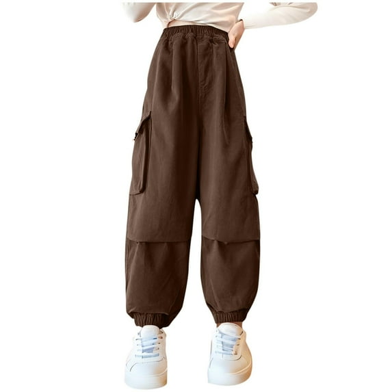 Dezsed Girls Cargo Pants for Kids Loose Streetwear Elastic Waist Lightweight Outdoor Jogger Pants for Kids 13 Years Coffee