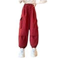 thumbnail image 1 of Dezsed Girls Cargo Pants for Kids Loose Streetwear Elastic Waist Lightweight Outdoor Jogger Pants for Kids 13 Years Red, 1 of 7