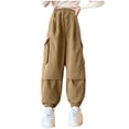 thumbnail image 1 of Dezsed Girls Cargo Pants for Kids Loose Streetwear Elastic Waist Lightweight Outdoor Jogger Pants for Kids 5 Years Khaki, 1 of 7