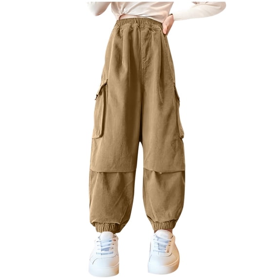 Dezsed Girls Cargo Pants for Kids Loose Streetwear Elastic Waist Lightweight Outdoor Jogger Pants for Kids 5 Years Khaki