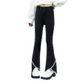 thumbnail image 1 of Dezsed Girls Flare Jeans Kids Girls Elastic Waist Bell Bottom Denim Pants Skinny Flare Jeans Distressed Ripped Trousers 4-5 Years Black, 1 of 3