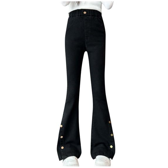 Dezsed Girls Flare Jeans Kids Girls Elastic Waist Bell Bottom Denim Pants Skinny Flare Jeans Distressed Ripped Trousers 5-6 Years Black