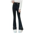 thumbnail image 1 of Dezsed Girls Flare Jeans Kids Girls Elastic Waist Bell Bottom Denim Pants Skinny Flare Jeans Distressed Ripped Trousers 5 Years Black, 1 of 5