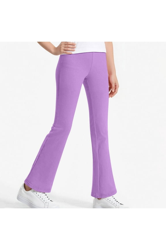 Girls Flare Leggings High Waist Bell Bottom Yoga Pants Kids Cotton Casual Clothes for Teen Girl 13-14 Years Purple