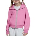 thumbnail image 1 of Dezsed Girls Full Zip Solid Cropped Hoodie Long Sleeve Casual Hooded Sweatshirts Jacket with Pockets 9-10 Years Pink, 1 of 9