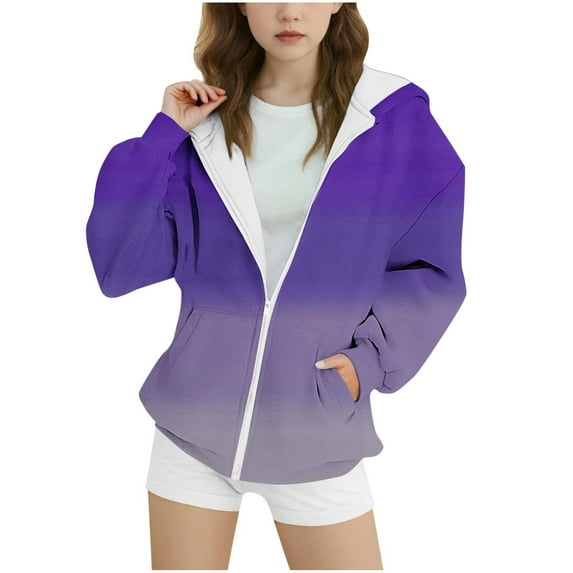 Dezsed Girls Full Zip Striped Hooded Hoodie Sweatshirt Fashion Cute Print Long Sleeve Hoodies with Pocket 10-11 Years Purple