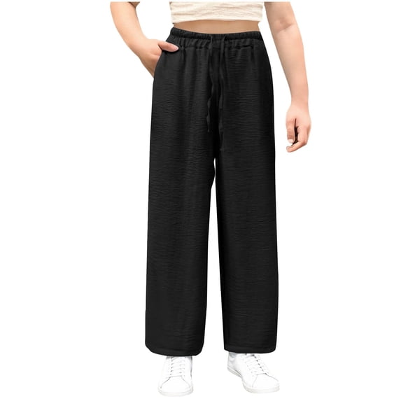 Dezsed Girls Ice Silk Jogger Sweatpants Straight Wide Leg Track Pants Elastic Waist Casual Baggy Athletic Pants 11-12 Years Black