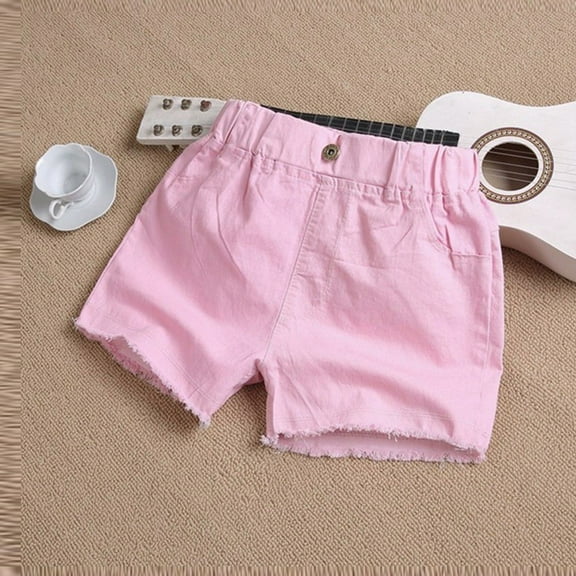 Dezsed Girls Jean Shorts Cut Off Denim Shorts Summer Cute Solid Button Elastic Waist Comfy Shorts for Teen Girls 7-8 Years Pink