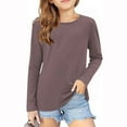 thumbnail image 1 of Dezsed Girls Long Sleeve Shirts Kids Fashion Crew Neck Tunic Tops Dressy Casual Blouse Loose Soft Outfits Clothes 11-12 Years Khaki, 1 of 5