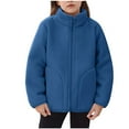 thumbnail image 1 of Dezsed Girls Sherpa Fleece Jackets Full Zip Outerwear Unisex Winter Warm Long Sleeve Solid Lightweight Casual Jackets 2-3 Years Blue, 1 of 5