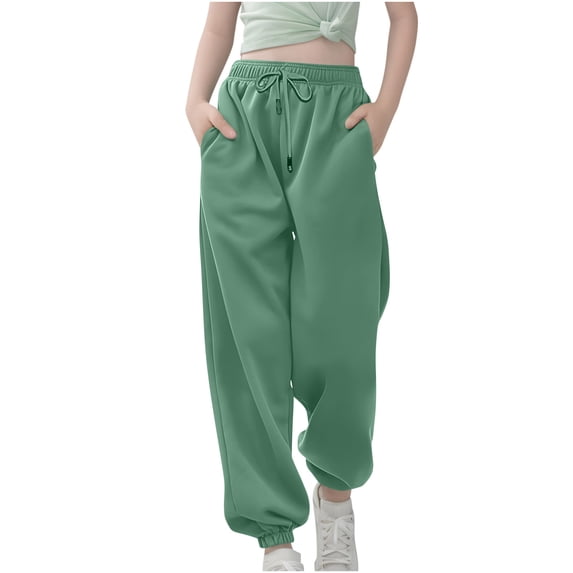 Dezsed Girls' Sweatpants Children Fleece Athletic Workout Kids Clothes Girls Joggers Pants with Pocket and Drawstring for 11-12 Years Green B