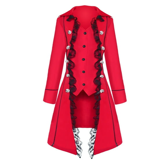 Dezsed Halloween Costumes for Women Women's Fashion Medievals Solid Color Long Sleeve Coat Red XXXL
