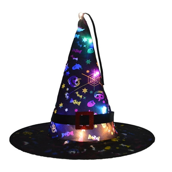 Dezsed Halloween Witch Hat LED Light Halloween Glowing Hat Children Adult Party Dance Party Dresses Up Witch Hat Black