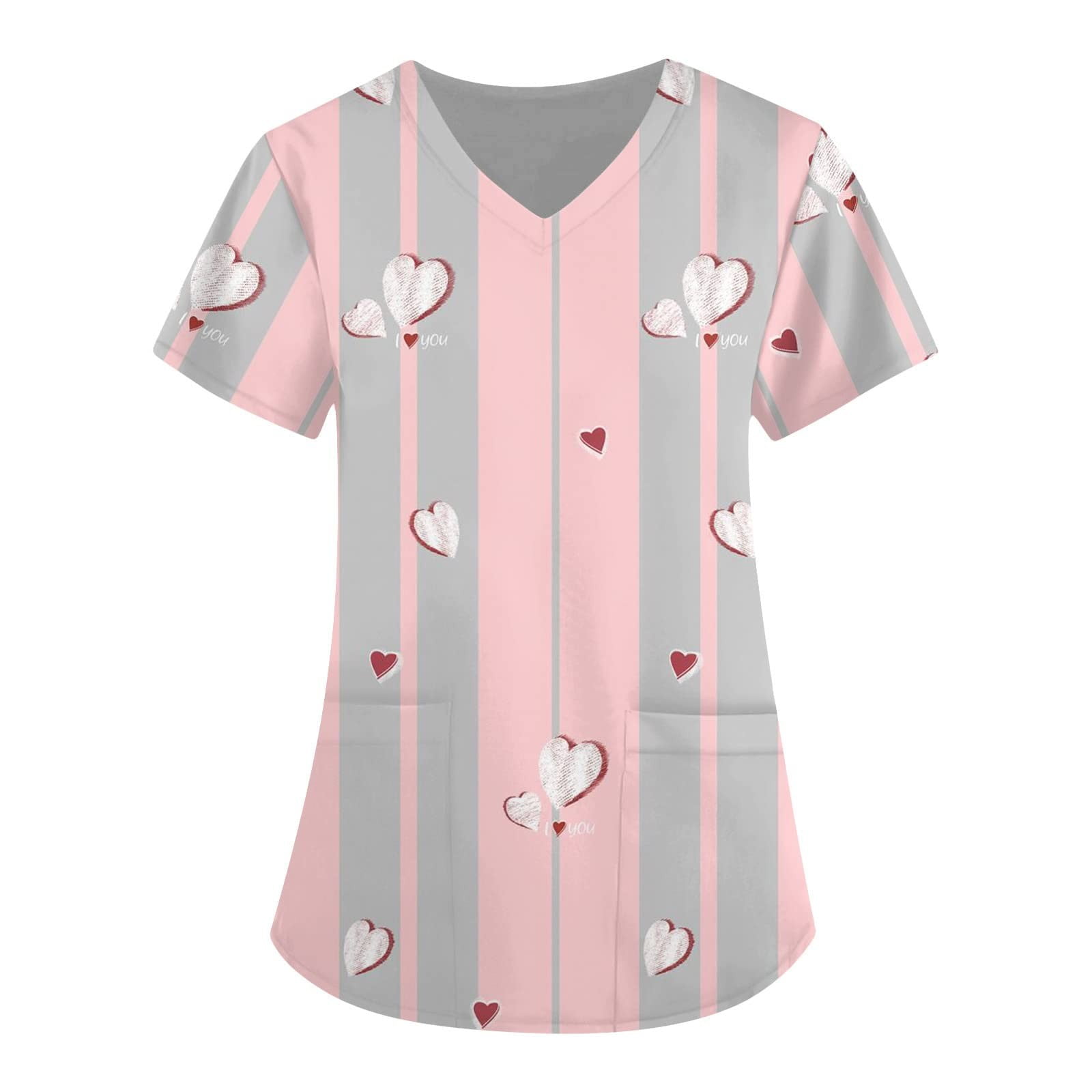 Dezsed Heart Print Women Nurse Uniform Scrub Clearance Casual Short Sleeve  Working Cute Nurse Uniform Blouse Uniformes Nurse Tops Valentine's Day Gift  