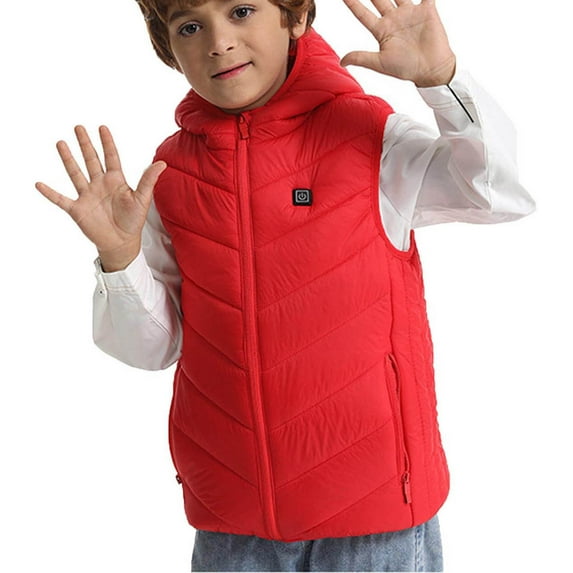 Dezsed Heated Vests Jackets for Boys Girls Kids Clothing USB Intelligent Constant Temperature Heated Sleeveless Hooded Jackets Red 6-7 Years