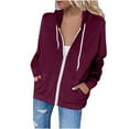 thumbnail image 1 of Dezsed Hooded Sweatshirts Sweaters for Women Hoodies Women Casual Hooded Slim Zipper Fleece Sweater Coat Women Hoodies Pullover Wine B XXL, 1 of 5