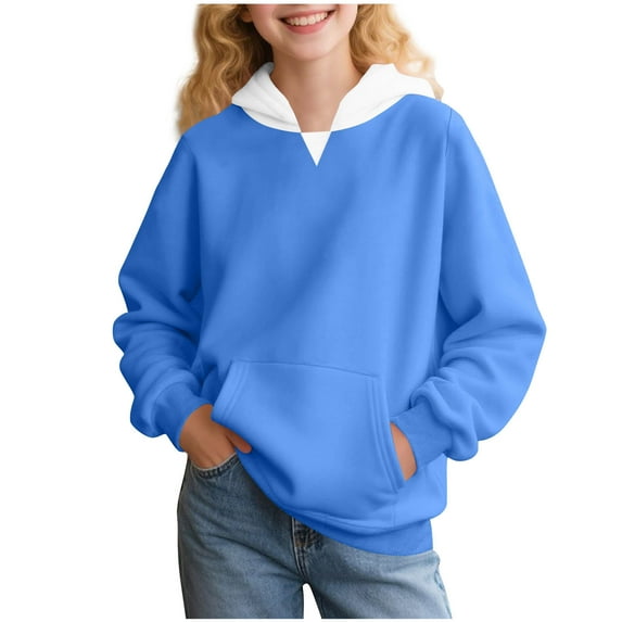 Dezsed Hoodies for Boys Girls Color Block Hooded Sweatshirt Casual Long Sleeve Pullover Tops Fall Outfits 14-15 Years Dark Blue
