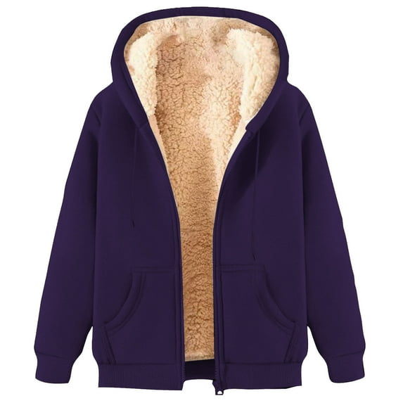 Dezsed Hoodies for Men Heavyweight Fleece Sweatshirt Full Zip Up Thick Sherpa Lined Hooded Sweashirts Sport Coat Purple L