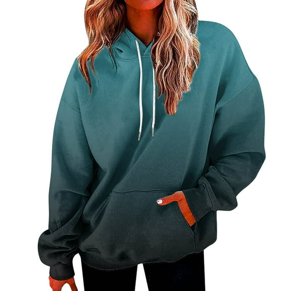 Dezsed Hoodies for Women Women Long Sleeves Casual Shirts Hooded Printed Crewneck Pullover Sweatshirt Tops Blue L