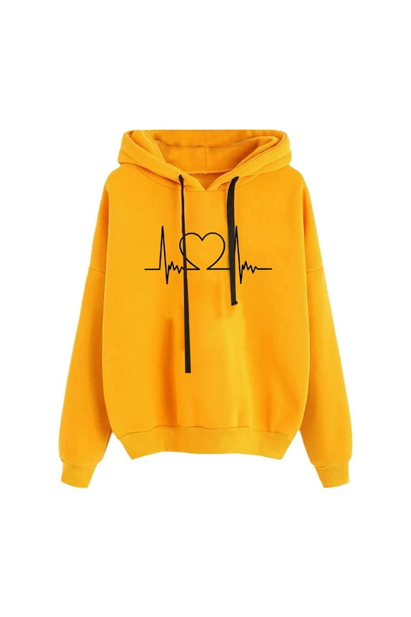 Hoodies for Women Women's Autumn Winter Hoodie Sweatshirt Pullover Tops Long Sleeved Comfortable Yellow L