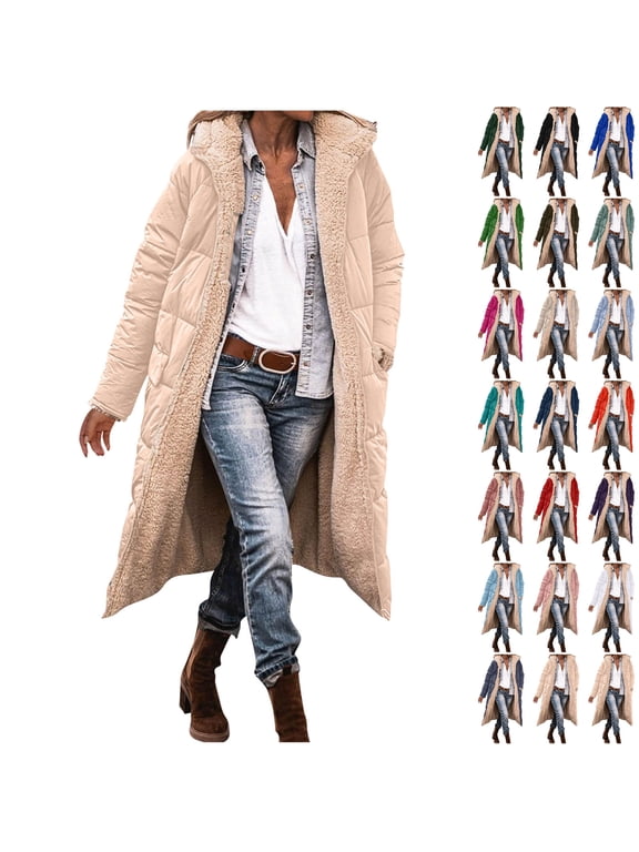 Jackets for Women Winter Jacket Coat Sherpa Fleece Lined Long Fluffy Coat Hooded Long Winter with Pockets Warm Parka Coat Gray M