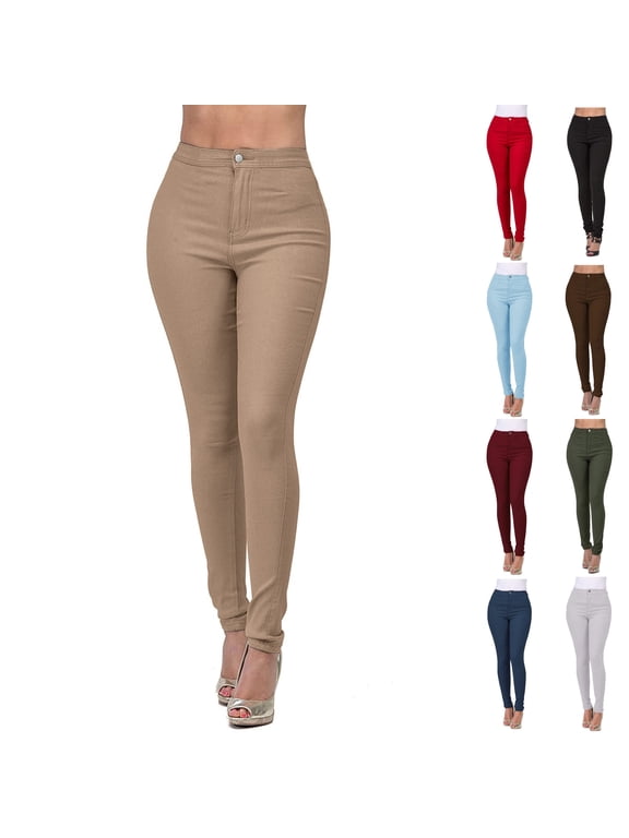 Jeggings for Women High Waist, Skinny Stretchy Jeans Soft Slim Pencil Leg Elastic Waist Pull on Denim Pants for Work Khaki XL