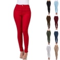 thumbnail image 1 of Dezsed Jeggings for Women High Waist, Skinny Stretchy Jeans Soft Slim Pencil Leg Elastic Waist Pull on Denim Pants for Work Red M, 1 of 7