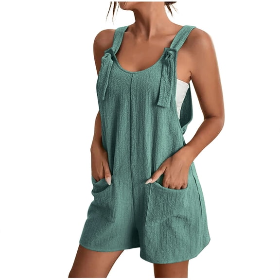 Dezsed Jumpsuits for Women Casual Summer Shorts Overalls Comfy Rompers Sleeveless Rompers with Pockets Green E XXL