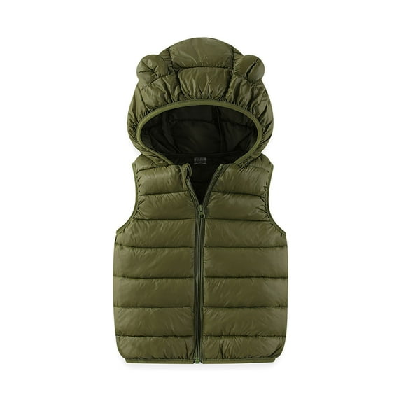 Dezsed Kids Boys Girls CuteLightweight Hooded Puffer Vest Full Zip Outerwear Sleeveless Windproof Padded Jackets 5-6 Years Army Green