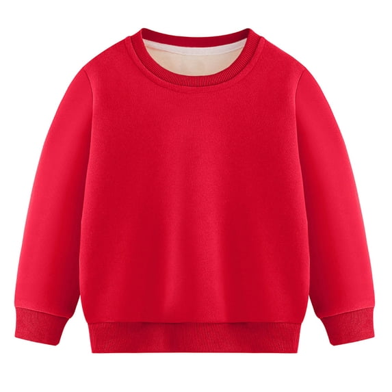 Dezsed Kids Crew Neck Sweatshirts Pullover Tops Winter Solid Color Adding Fleece Warmth Long Sleeved Hoodie For Kids 6-7 Years Red