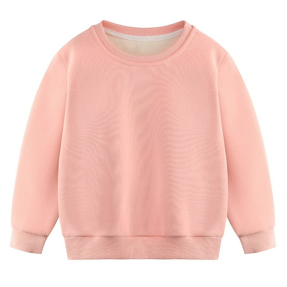 Dezsed Kids Crew Neck Sweatshirts Pullover Tops Winter Solid Color Adding Fleece Warmth Long Sleeved Hoodie For Kids 9-10 Years Pink
