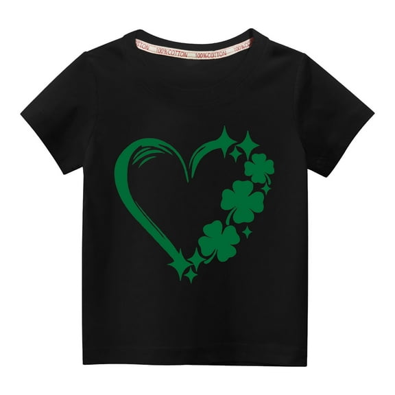 Dezsed Kids Girls Boys Short Sleeve T Shirts St Patricks Day Shirt Toddler Baby Cotton Graphic Tee Tops 4-5 Years Black