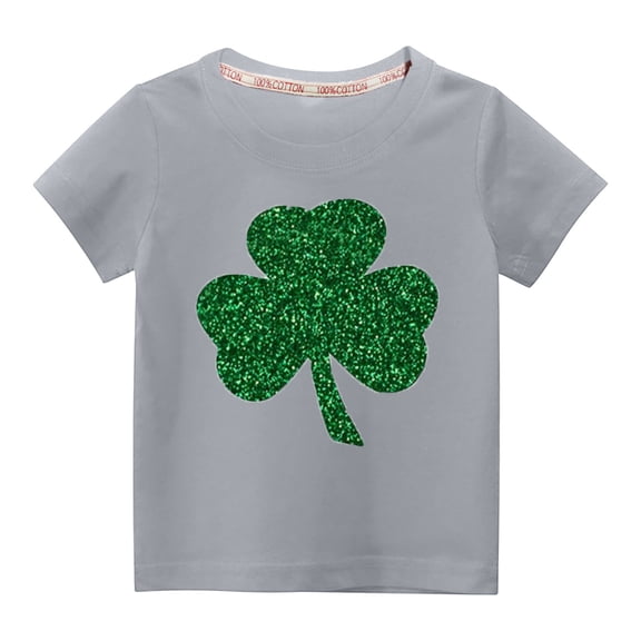 Dezsed Kids Girls Boys Short Sleeve T Shirts St Patricks Day Shirt Toddler Baby Cotton Graphic Tee Tops 7-8 Years Gray