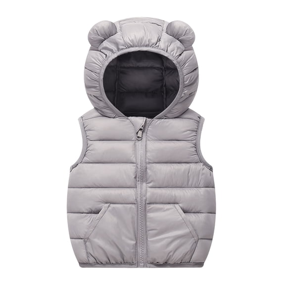 Dezsed Kids Hooded Vest Winter Full Zip Down Jacket Padded Outerwear Vests Lightweight Warm Fall Winter Coat 1-2 Years Gray