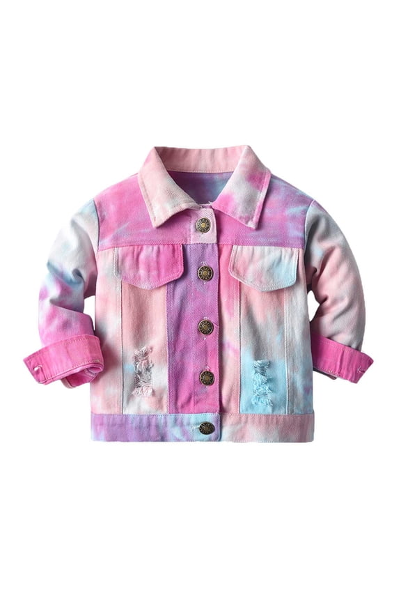 Dezsed Kids Jean Jacket Coat Boys Girls Long Sleeve with Buttons Thick Coats Denim Tie-Dye Jacket Fall Winter Clothes Children's Jacket Outwear 6M-7Y