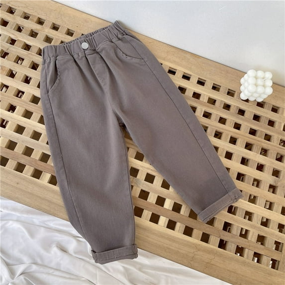 Dezsed Kids Toddler Cotton Elastic Waist Pants Children's Casual Pants Boys and Girls Spring Summer Fall Stretch Pants for 5-6 Years Gray
