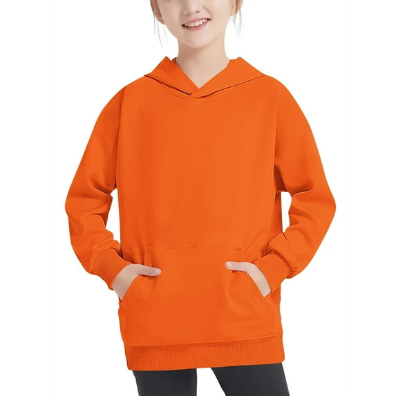 Dezsed Kids Unisex Casual Hoodies Sweatshirt Crewneck Oversized Hooded Sweatshirt Long Sleeve Pullover Tops for Girls and Boys 11-12 Years Orange