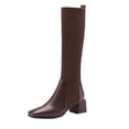 thumbnail image 1 of Dezsed Knee High Boots for Women Knitted Stretch Tube Chunky Heels Square Toe Boots Comfy Fashion Long Boots for Women Brown 37, 1 of 8