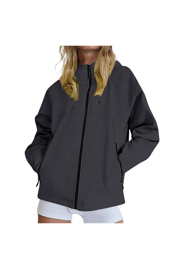 Ladies' Spring And Winter Waterproof Hooded Pocket Zipper Jacket Outdoor Mountaineering Clothing Sports Jacket Black S