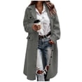 thumbnail image 1 of Dezsed Lady's Fashion Lapel Solid Color Woolen Pocket Long-sleeve Button Cardigan Coat Top Gray M, 1 of 5