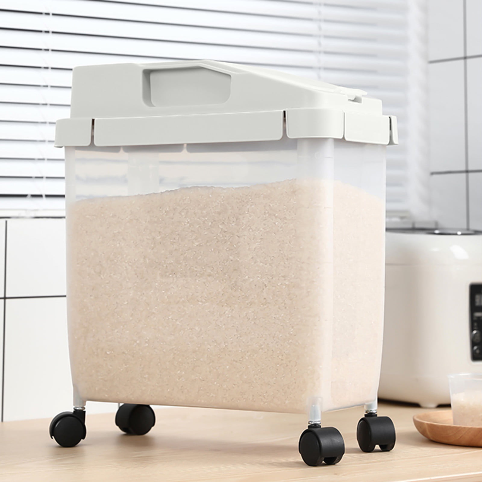 Large Airtight Rice Storage Container with Cup - White