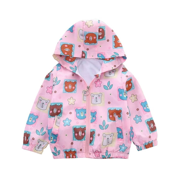 Dezsed Lightweight Rain Jacket for Girls Toddler Girls Print Packable Hooded Raincoats Outdoor Windbreaker Rain Jacket for Kids Pink 4-5 Years