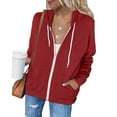 thumbnail image 1 of Dezsed Lightweight Thin Zip-Up Hoodie Jacket for Women Women's Hoodie Zip Long Sleeve Lightweight Sweatshirts Pockets Coat Tops Wine S, 1 of 6
