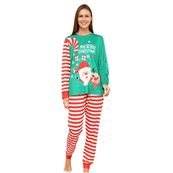 Dezsed Matching Family Christmas Pajamas Christmas Fashion Long Sleeves Women Printed Top+Pants Family Matching Pajamas Set Mint Green L