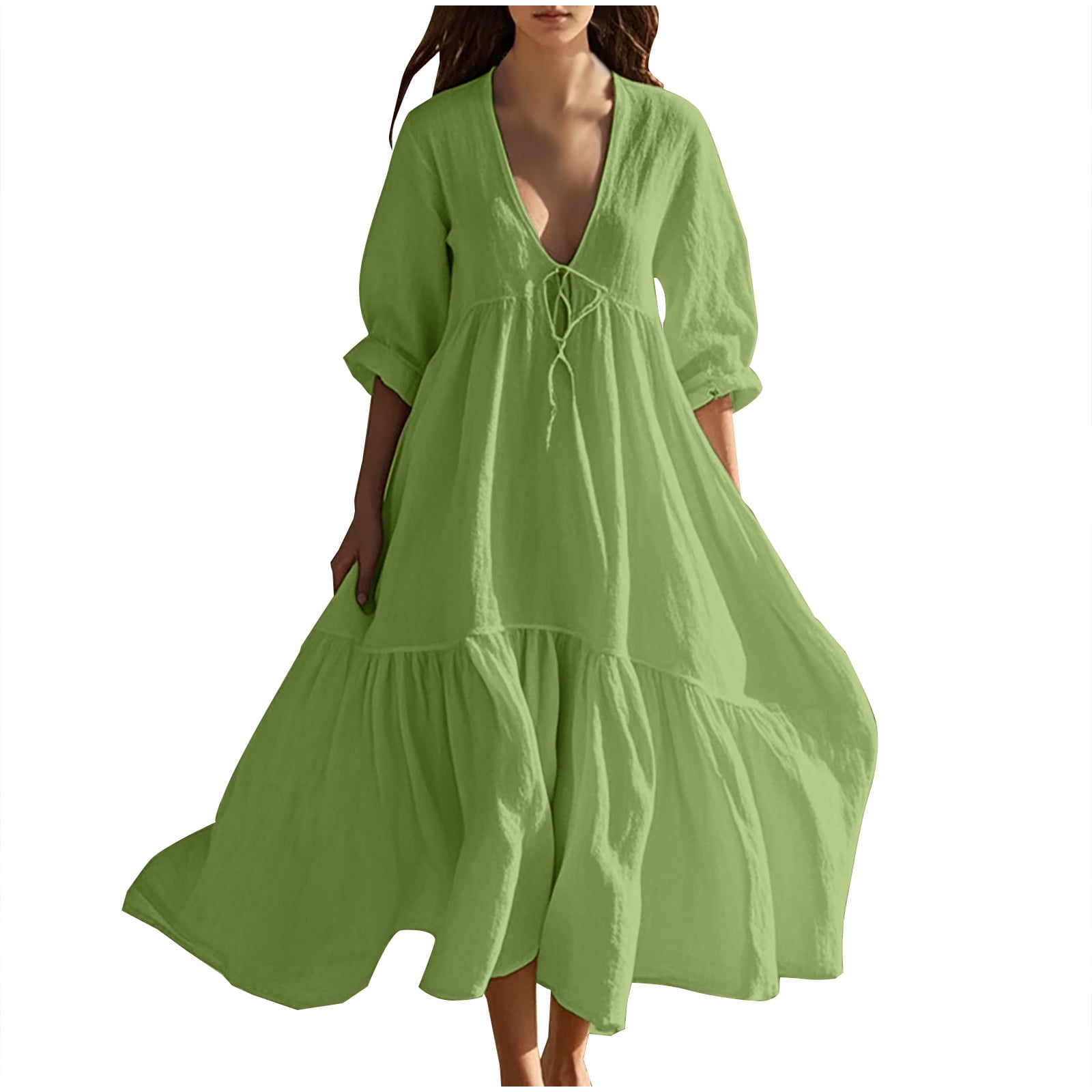 Women's Cotton Linen Maxi Dress - 3/4 Sleeve Button Down A-Line Floral Summer Dress A-line Dress Women's Cotton Linen Maxi Dress - 3/4 Sleeve Button Down A-Line Floral Summer Dress A-line Dress