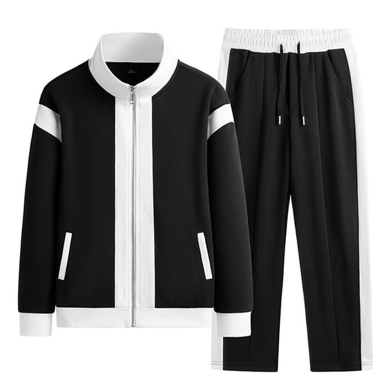 Dezsed Men's Activewear Full Zip Warm Tracksuit Sports Set 2 Piece Casual Jogging Outfits Long Sleeve Track Suits for Men Set Black L