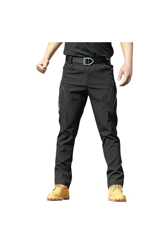 Men's Cargo Work Pants Multi Pocket Water Ripstop Hiking Pants Lightweight Cargo Fishing Military Pants Black XXL